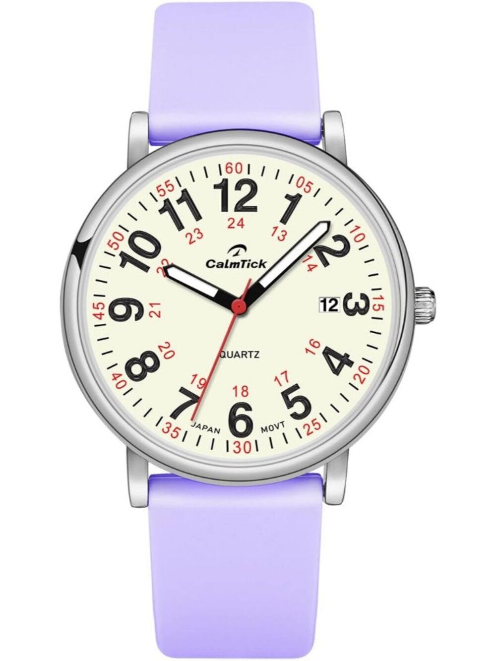 Women's Purple-Silver Metal Case Silicone Strap Date Display Wrist Watches